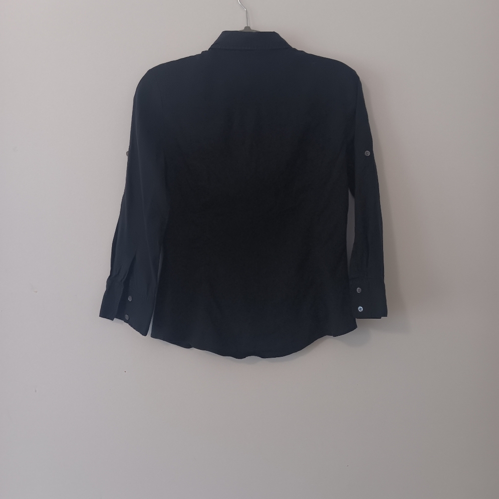 Theory Black Long-Sleeve Button-Down Shirt Medium Workwear Office - Picture 3 of 4